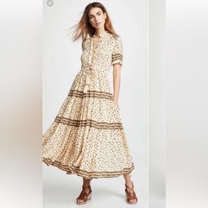 Free People Cream and Brown Midi Dress